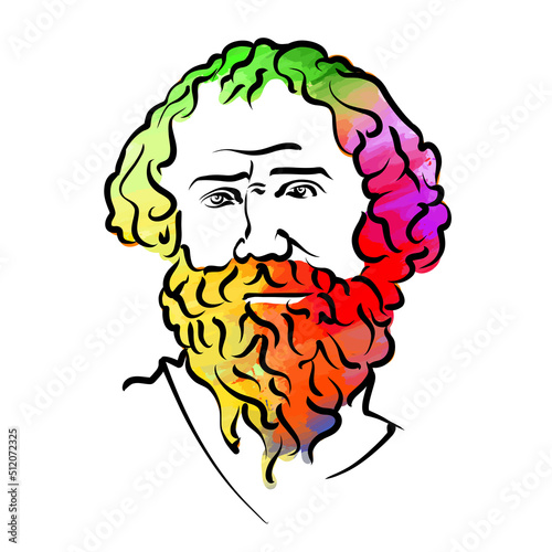 Archimedes of Syracuse colorful hair vector drawing