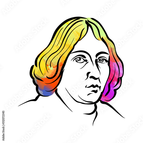 Nicolaus Copernicus colorful hair vector drawing