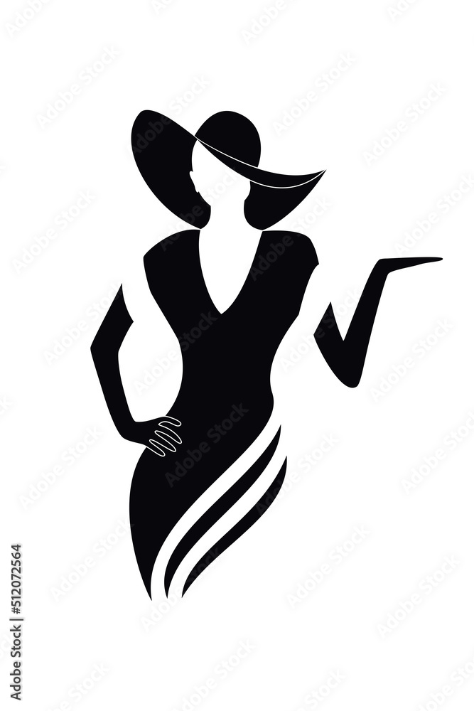 Lady in hat in vintage style beautiful girl in a long dress, black hand ...