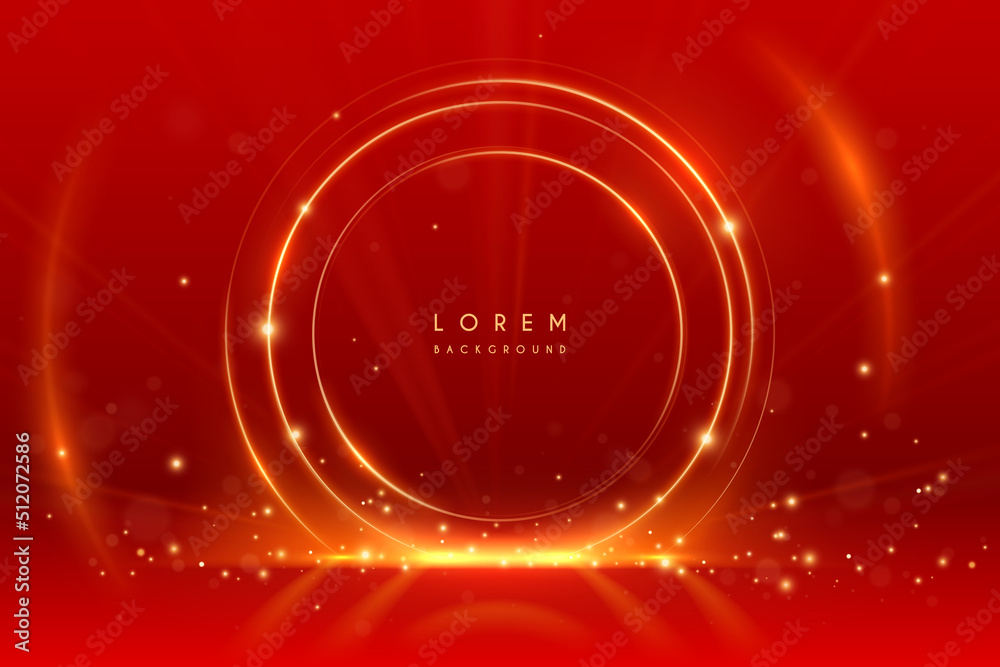 Golden light rings on red background
