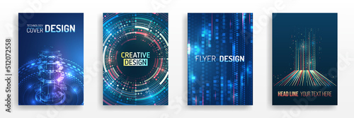 Futuristic layout for presentation, poster, leaflet, annual report, a4 size. Abstract vector template in hi-tech style. Modern cover design using tech elements and data visualization.