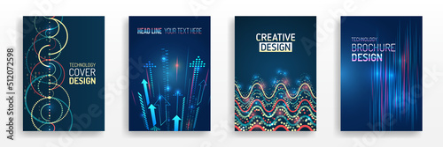Abstract vector template in hi-tech style. Modern cover design using tech elements and data visualization. Futuristic layout for presentation, poster, leaflet, annual report, a4 size.