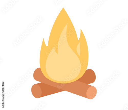 Bonfire icon. Campfire with woodpile. Vector flat illustration 