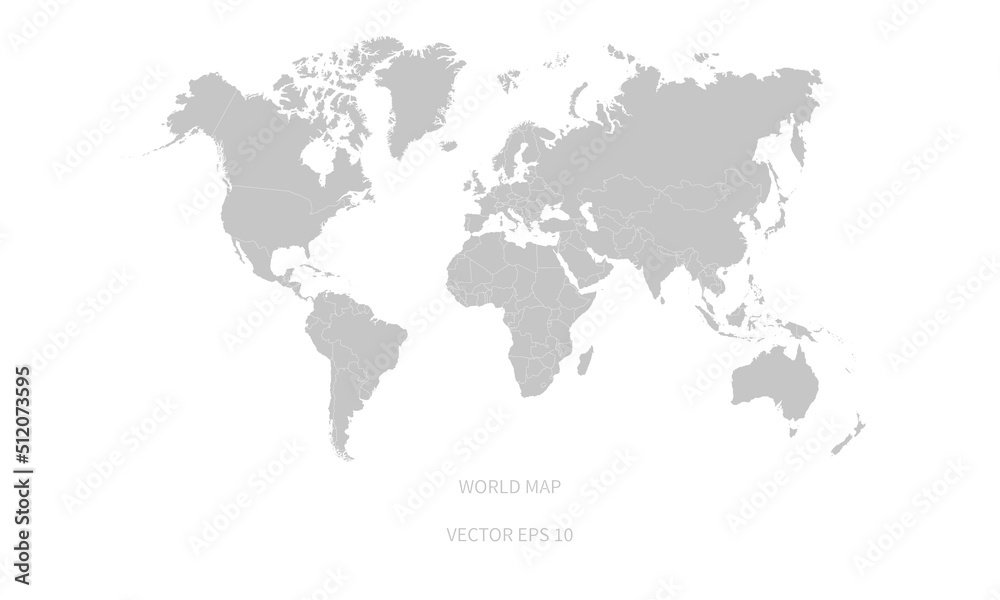 Detailed world map with borders of states. Isolated world map. Isolated on white background. Vector illustration.
