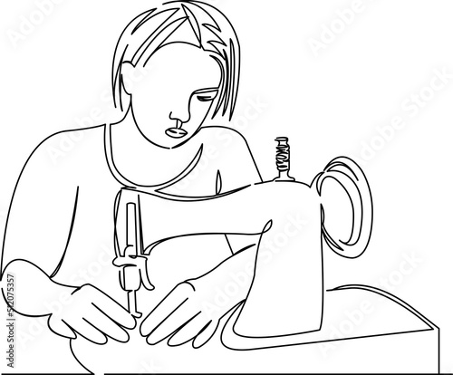 girl sewing things on a sewing machine