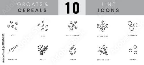 Grains and cereals icons. In lineart, outline style. For wesite design, mobile app, software
