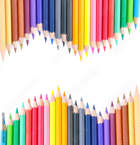 colored pencils with separate copy space on white background Concept of educational framework .