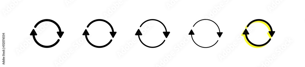 Vector restart icon. Black reset symbol. Simple refresh arrow icons. Set of reload icons. - obrazy, fototapety, plakaty 