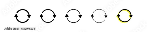 Vector restart icon. Black reset symbol. Simple refresh arrow icons. Set of reload icons.
