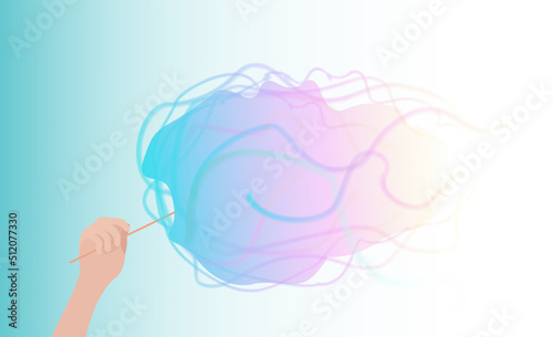 Cotton candy cartoon creative design. Three color - Cotton sugar candy in hand. Vector illustration in bright gradient color.