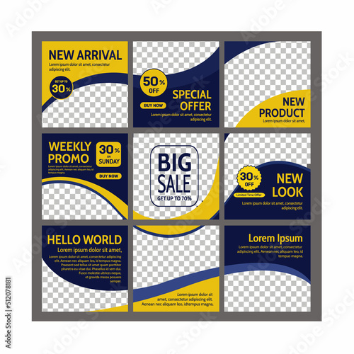 Set of Square Advertising Banner. Social Media Post vector Design in Blue Yellow Color