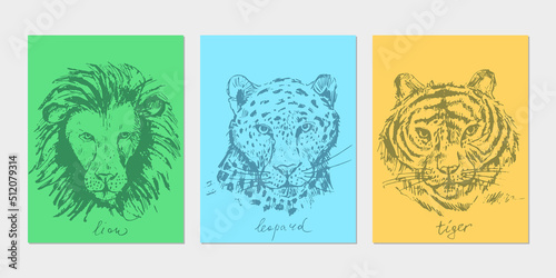 Abstract hand drawn jungle animals illustration