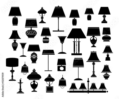 Table lamps silhouettes vector Collection