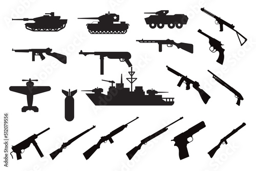 Set of world war 2 silhouettes vector