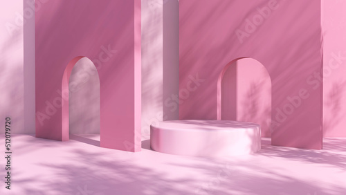 Background rendering with 3d podium and wall scene abstract background. 3D illustration, 3D rendering 