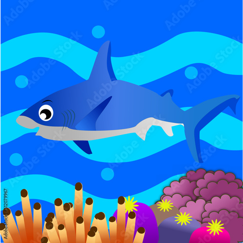 Fototapeta Naklejka Na Ścianę i Meble -  Shark swim in blue sea