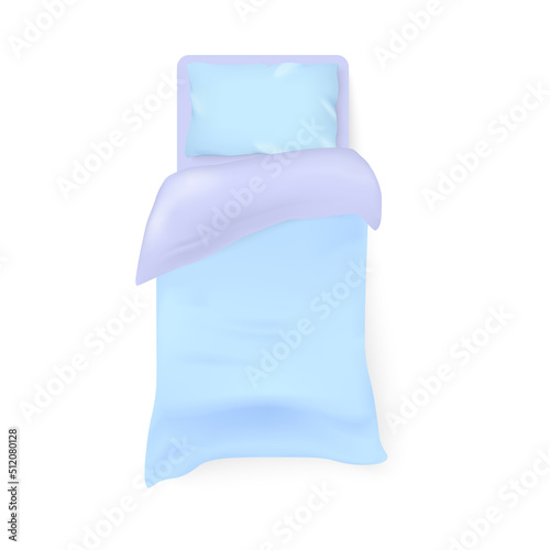 Blue single bed mockup, realistic, vector illustration