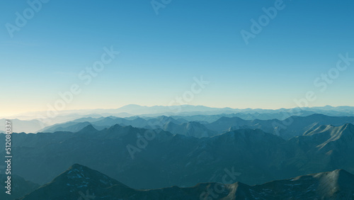 Misty blue mountains silhouette background © Daniela