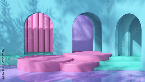 Background rendering with 3d podium and wall scene abstract background. 3D illustration, 3D rendering