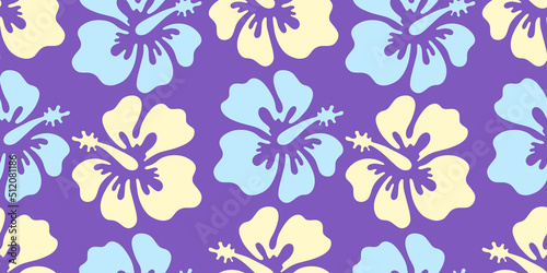 Hibiscus, Hawaii, vector seamless pattern in the style of doodles, hand-drawn © Evstigneeva Kristina