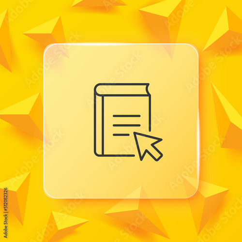 Online library line icon. Click. pointer, book, ebook, education, text book, learning, literature, Writer. Author concept. Glassmorphism style. Vector line icon for Business and Advertising