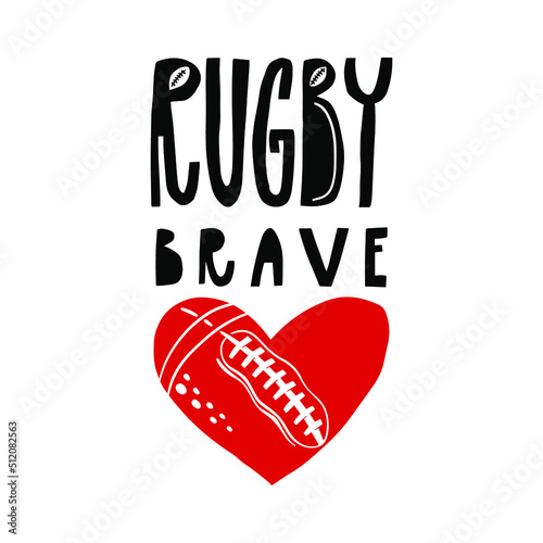 Rugby brave heart sketch illustration. Football ball graphic design vector illustration. Team sport. Isolated vector illustration.