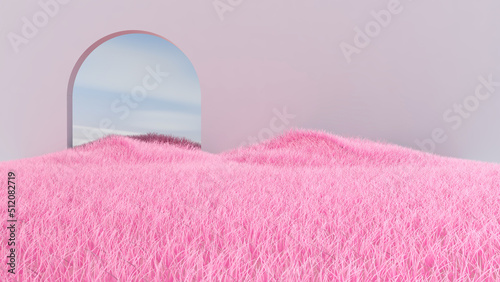 Meadow in the room. 3D illustration, 3D rendering	
