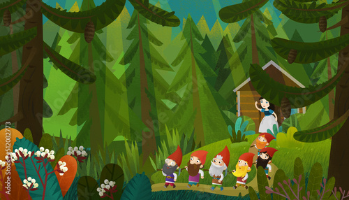 Wallpaper Mural cartoon young princess and dwarfs in forest illustration Torontodigital.ca