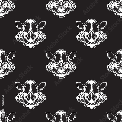 vintage seamless pattern of a pig skull vector