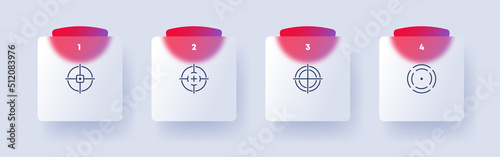 Sight set icon. Aim, Target, aim, backsight, arrows, bead, online store, profit, tracking, marketing. The target audience concept. Glassmorphism style. Vector line icon for Business and Advertising