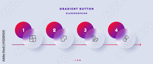 Puzzle set icon. Solving problems, puzzles, problems, question mark, application development. Creative thinking. Motivation concept. Glassmorphism style. Vector line icon for Business and Advertising