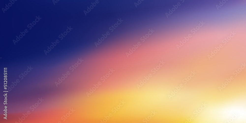Sunrise in Morning with Orange,Yellow,Pink,Purple sky, Dramatic twilight landscape with Sunset in evening, Vector Romantic Sky banner of Sunset or sunlight for four seasons background