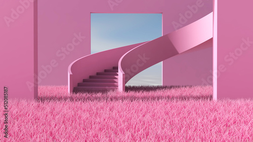 Meadow in the room. 3D illustration, 3D rendering