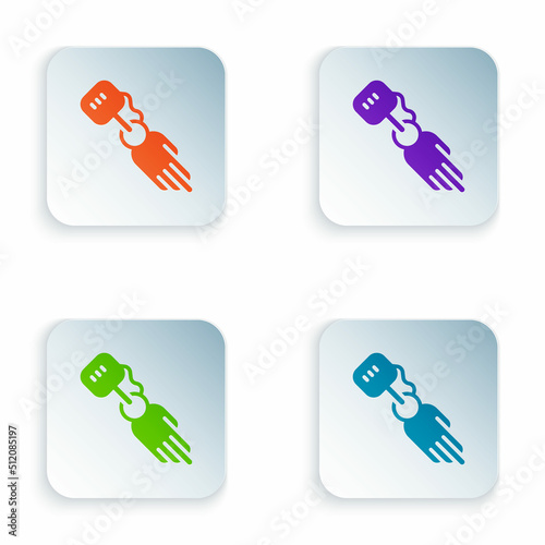 Color Prosthesis hand icon isolated on white background. Futuristic concept of bionic arm, robotic mechanical hand. Set colorful icons in square buttons. Vector