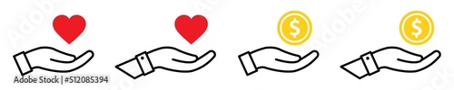 Heart and money in hand icon. Donate icon. Charity icon, vector illustration