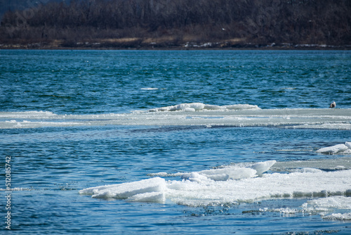 Ice and sea. Blue sea with pieces of ice on the surface of the water.