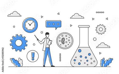Biology science of natural organisms. Structural and functional research vector monocolor illustration