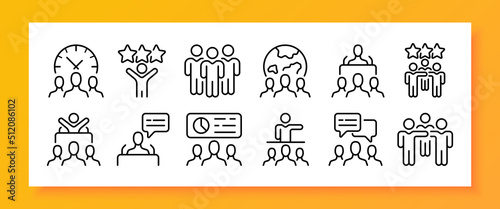 Feedback set icon. Review, society, community, 3 stars, infographics, analytics, chart, training, time management, diagram. Data analysis concept. Vector line icon for Business and Advertising