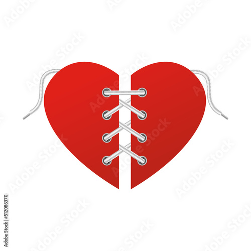 Heart shaped backdrop with shoelaces, realistic vector illustration isolated.