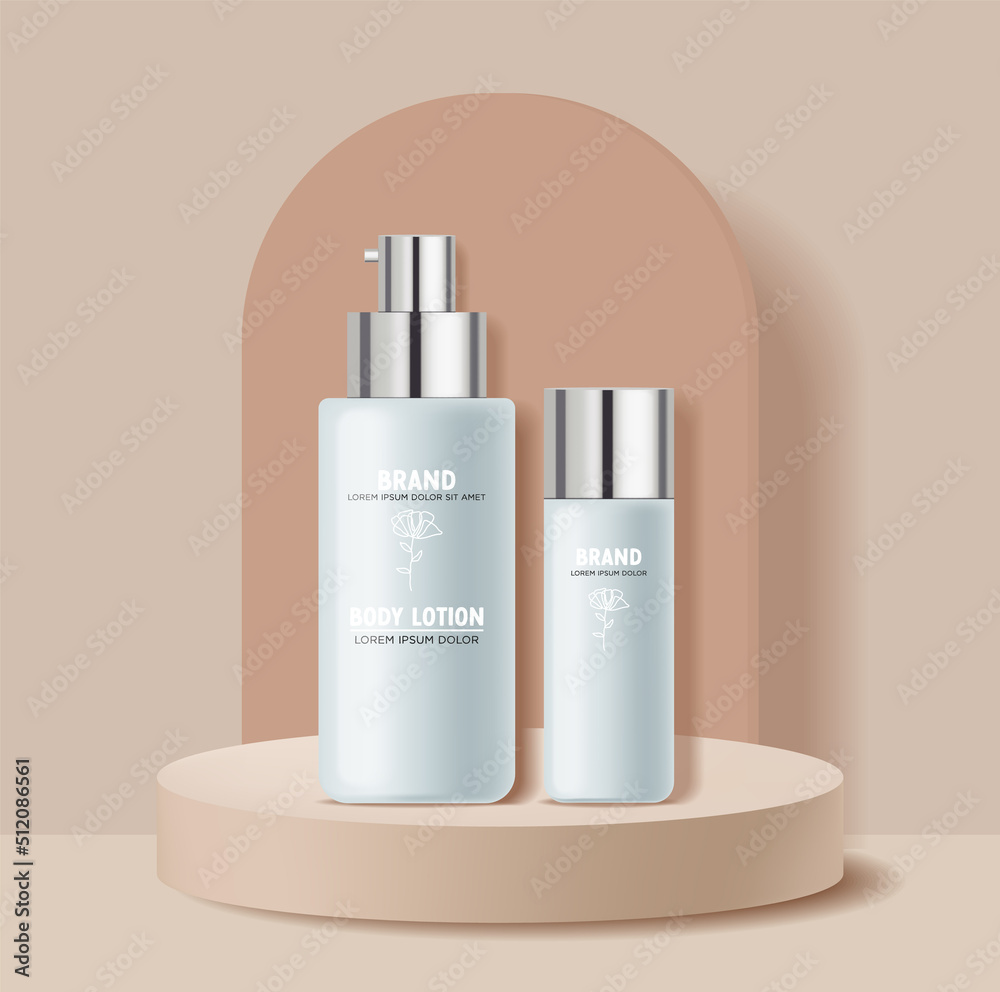 Isolated bottle packaging, realistic cosmetics vector illustration, cosmetics bottle set vector, packaging mockup, skin care, hydration cream, toner set