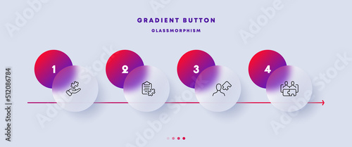 Puzzle set icon. Solving problems, jigsaw, problems, monitor, application development, teambuildings. Creative thinking. Motivation concept. Glassmorphism style. Vector line icon for Business photo