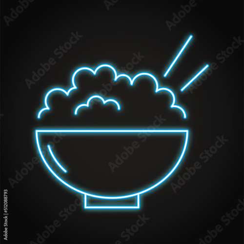 Bowl with rice neon icon