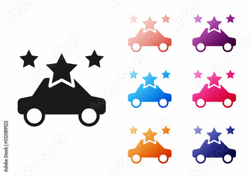 Black Car sharing icon isolated on white background. Carsharing sign. Transport renting service concept. Set icons colorful. Vector