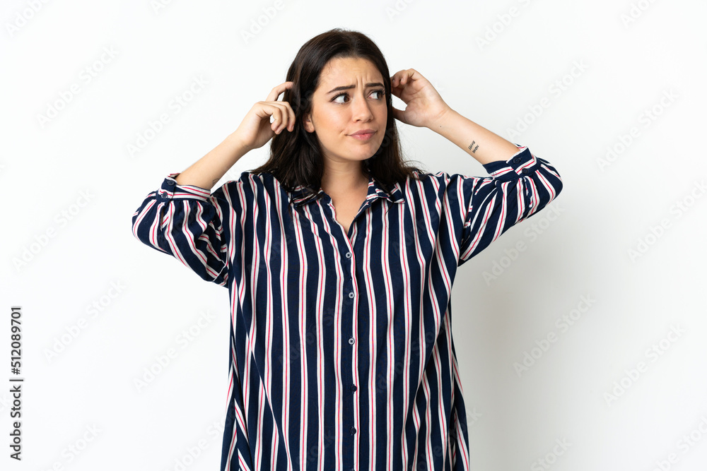 Young caucasian woman over isolated background having doubts and thinking Young caucasian woman over isolated background having doubts and thinking