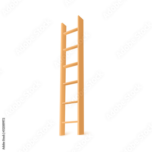 Household stairs with wooden rungs, realistic 3d vector illustration isolated on white background.