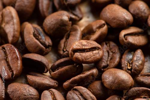 Roasted coffee beans. Close-up. Selective focus.