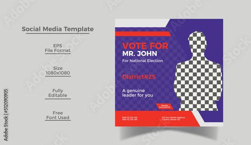 Election social media post design or Instagram post banner and square flyer template 