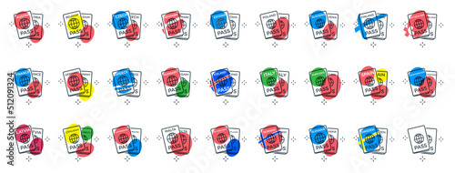 Set of Citizenship or Foreign Passport ID in Vector. Colorful Icon with Flag