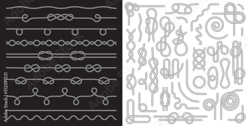 Nautical rope and knot vector pattern set.