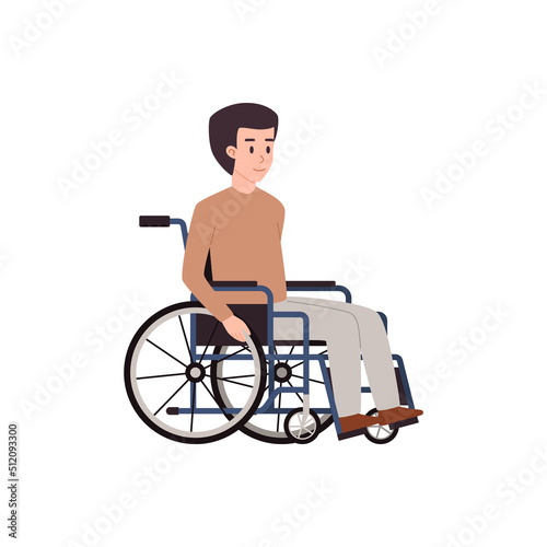 Man with disability or immobility in wheelchair, vector illustration isolated.